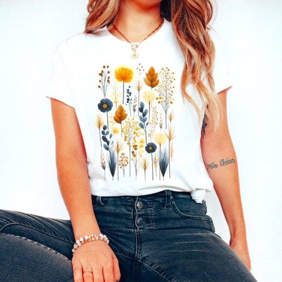 Gildan Other - Flower Blossoms TShirt, Boho Style, Pressed Flowers T-Shirt, Cottagecore T Shirt